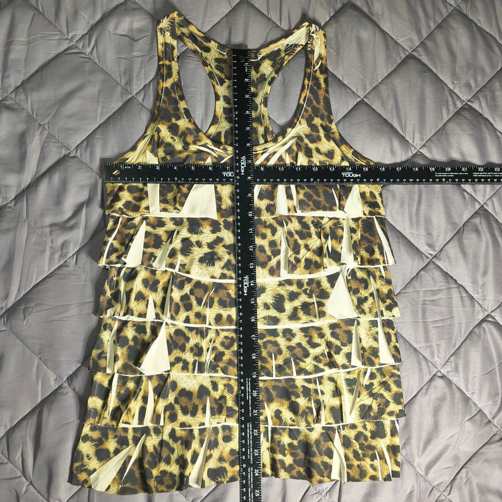 (M) Women's Charlotte Russe Brown & Tan Leopard Print Tiered Racerback Tank Top - Picture 3 of 5